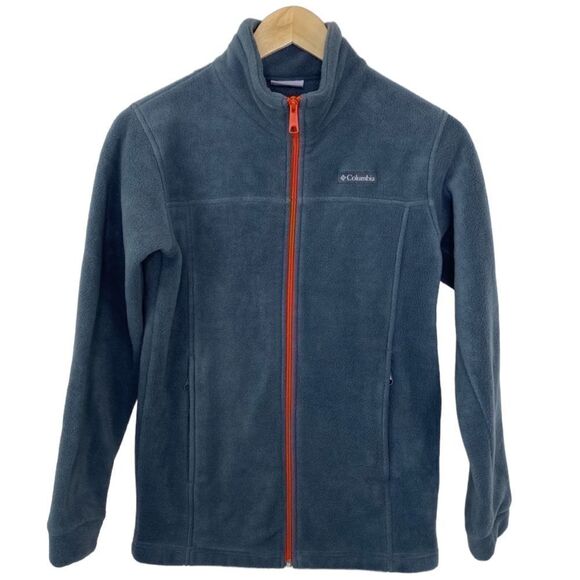 Columbia boys full zip fleece jacket in gray with orange detail size large - Picture 1 of 6